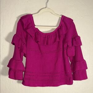 anne fontaine tiered ruffle sleeve off the shoulder sweater in fuschia size 46